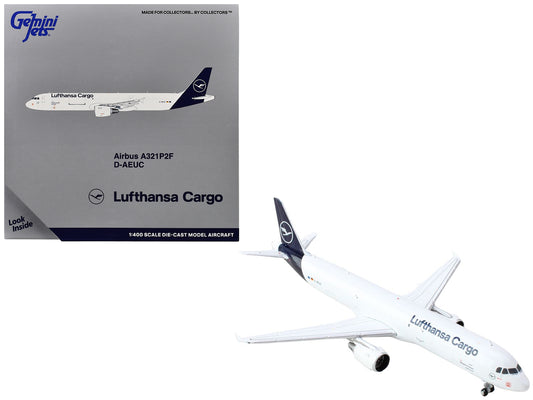 Airbus A321P2F Commercial Aircraft "Lufthansa Cargo" (D-AEUC) White with Blue Tail 1/400 Diecast Model Airplane by GeminiJets-DiecastModeler.com