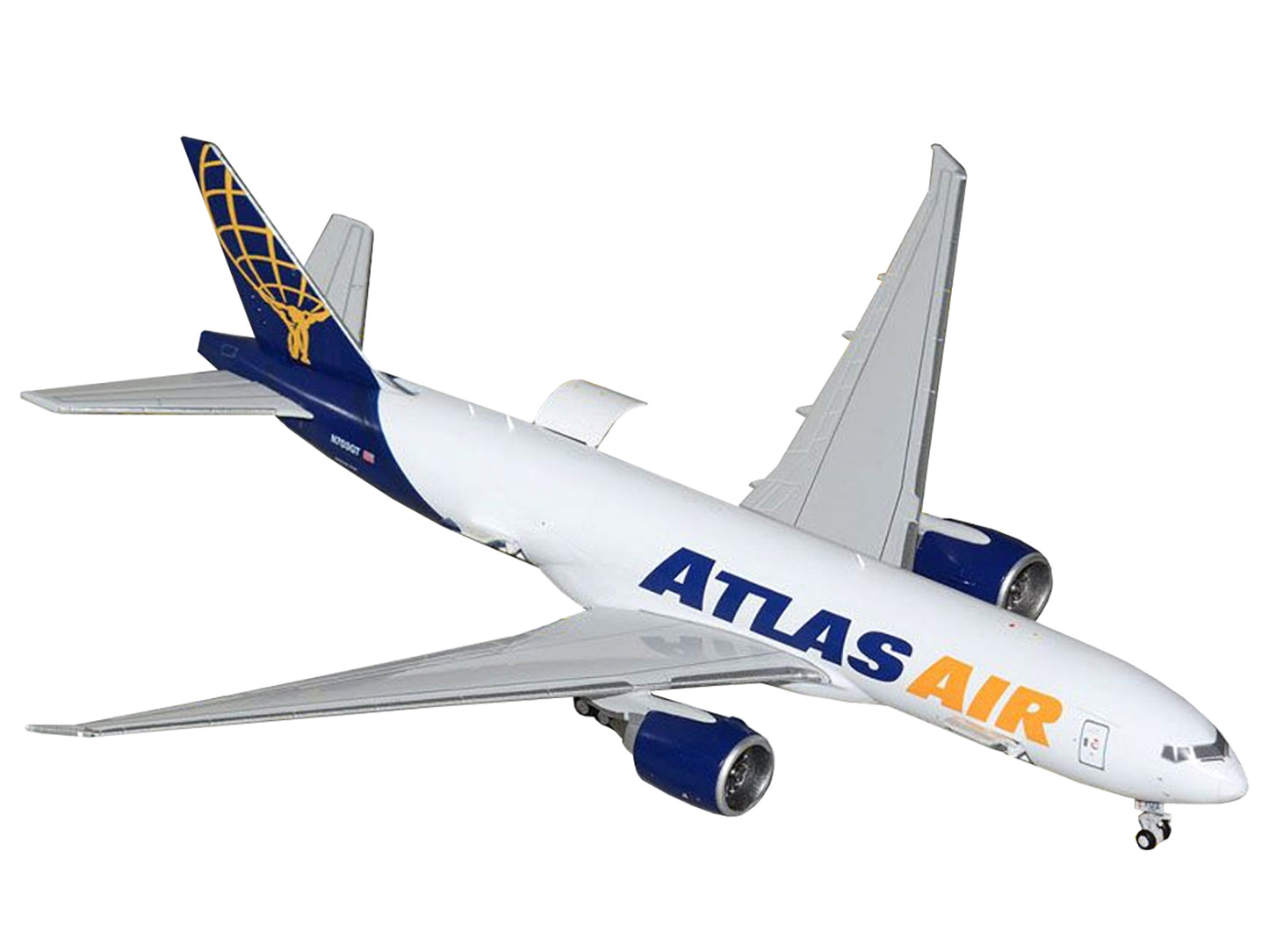 Boeing 777-200LRF Commercial Aircraft "Atlas Air" (N703GT) White with Blue Tail "Interactive Series" 1/400 Diecast Model Airplane by GeminiJets-DiecastModeler.com