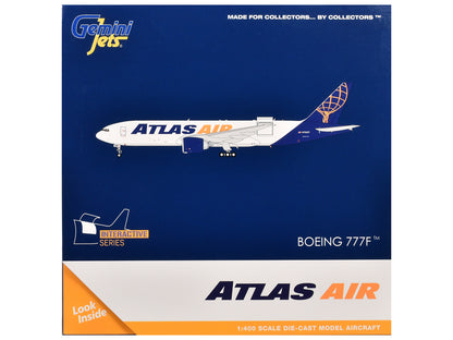 Boeing 777-200LRF Commercial Aircraft "Atlas Air" (N703GT) White with Blue Tail "Interactive Series" 1/400 Diecast Model Airplane by GeminiJets-DiecastModeler.com