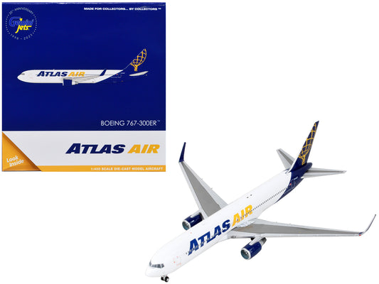 Boeing 767-300ER Commercial Aircraft "Atlas Air" White and Blue 1/400 Diecast Model Airplane by GeminiJets-DiecastModeler.com