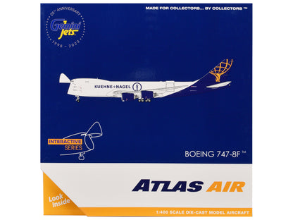 Boeing 747-8F Commercial Aircraft "Atlas Air - Kuehne+Nagel" (N862GT) White with Blue Tail "Interactive Series" 1/400 Diecast Model Airplane by GeminiJets