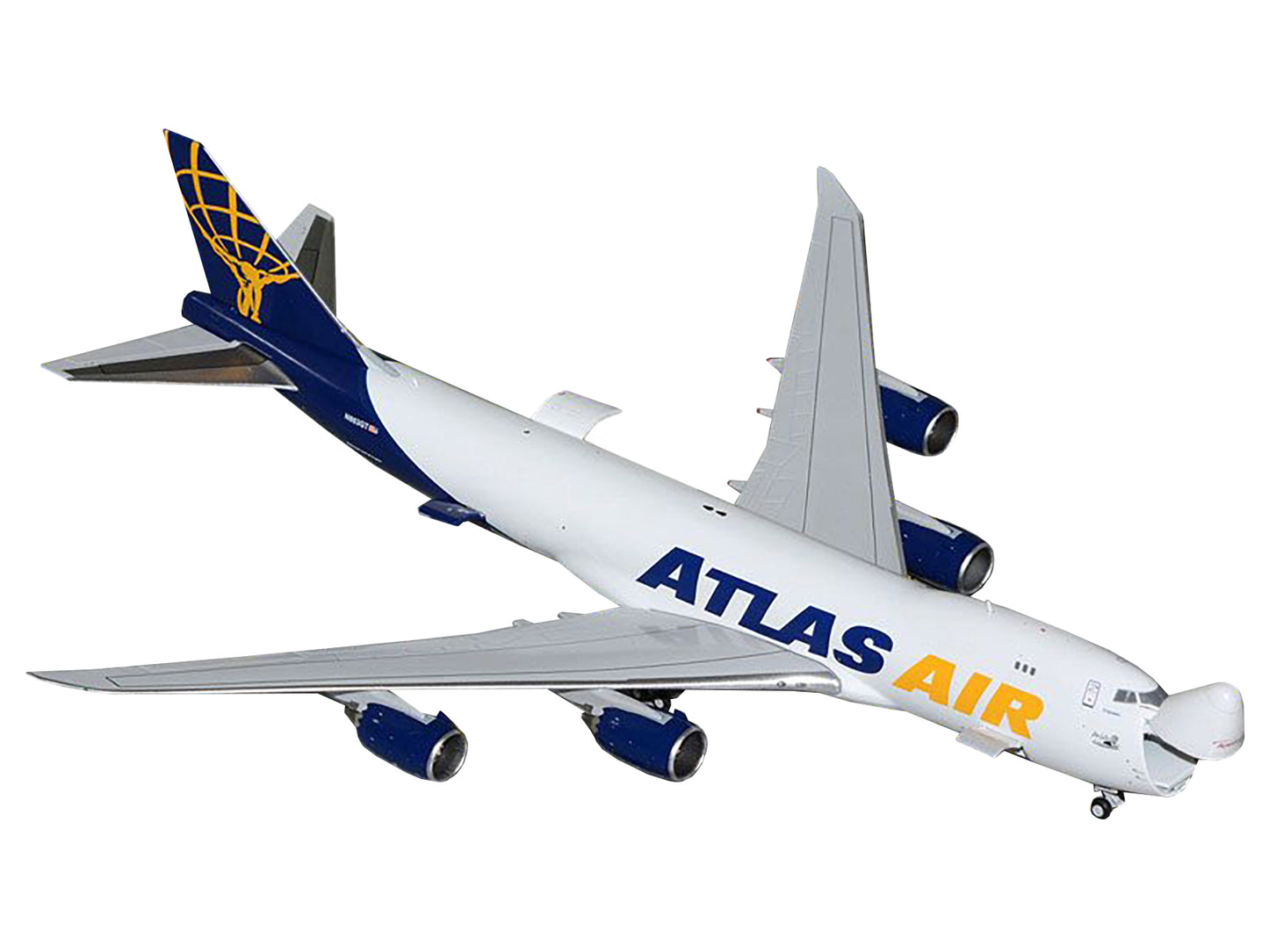 Boeing 747-8F Commercial Aircraft "Atlas Air - Apex Logistics" (N863GT) White with Blue Tail "Interactive Series" 1/400 Diecast Model Airplane by GeminiJets