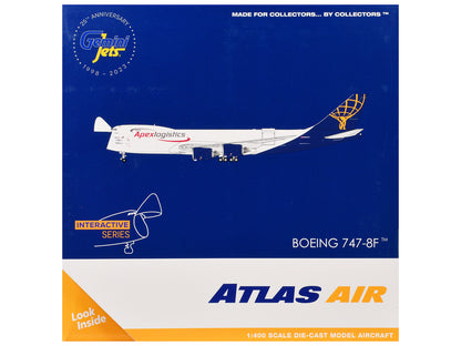 Boeing 747-8F Commercial Aircraft "Atlas Air - Apex Logistics" (N863GT) White with Blue Tail "Interactive Series" 1/400 Diecast Model Airplane by GeminiJets