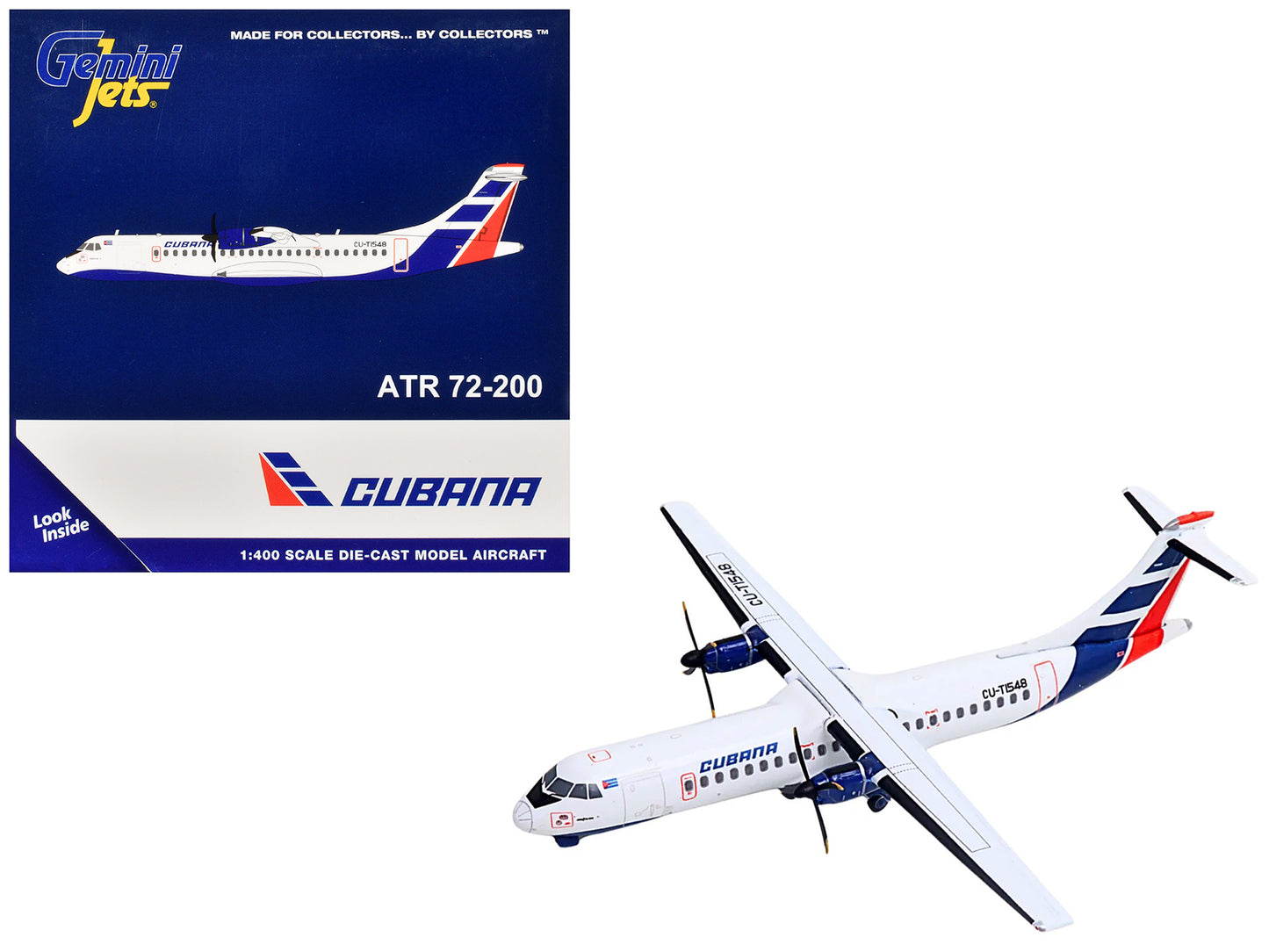 ATR 72-200 Commercial Aircraft "Cubana Airlines" (CU-T1548) White with Red and Blue Stripes 1/400 Diecast Model Airplane by GeminiJets