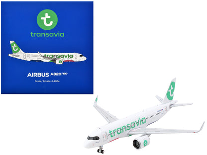 Airbus A320neo Commercial Aircraft "Transavia Airlines" (F-GNEO) White with Green Tail 1/400 Diecast Model Airplane by GeminiJets-DiecastModeler.com