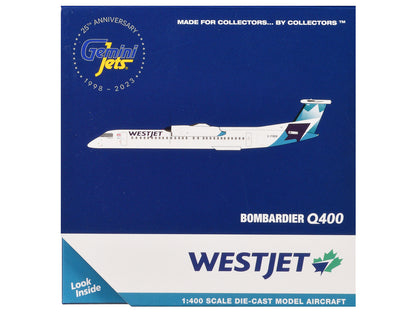 Bombardier Q400 Commercial Aircraft "WestJet" (C-FOEN) White with Blue Tail 1/400 Diecast Model Airplane by GeminiJets