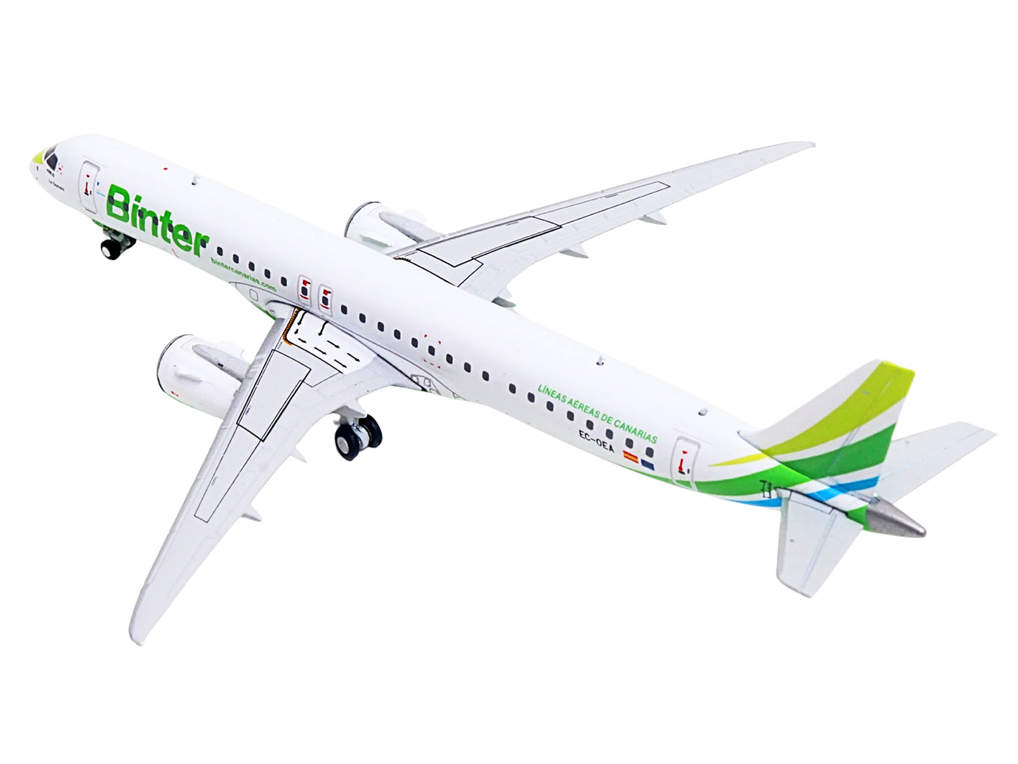 Embraer E195-E2 Commercial Aircraft "Binter Canarias" (EC-OEA) White with Green Tail Stripes Stripes 1/400 Diecast Model Airplane by GeminiJets