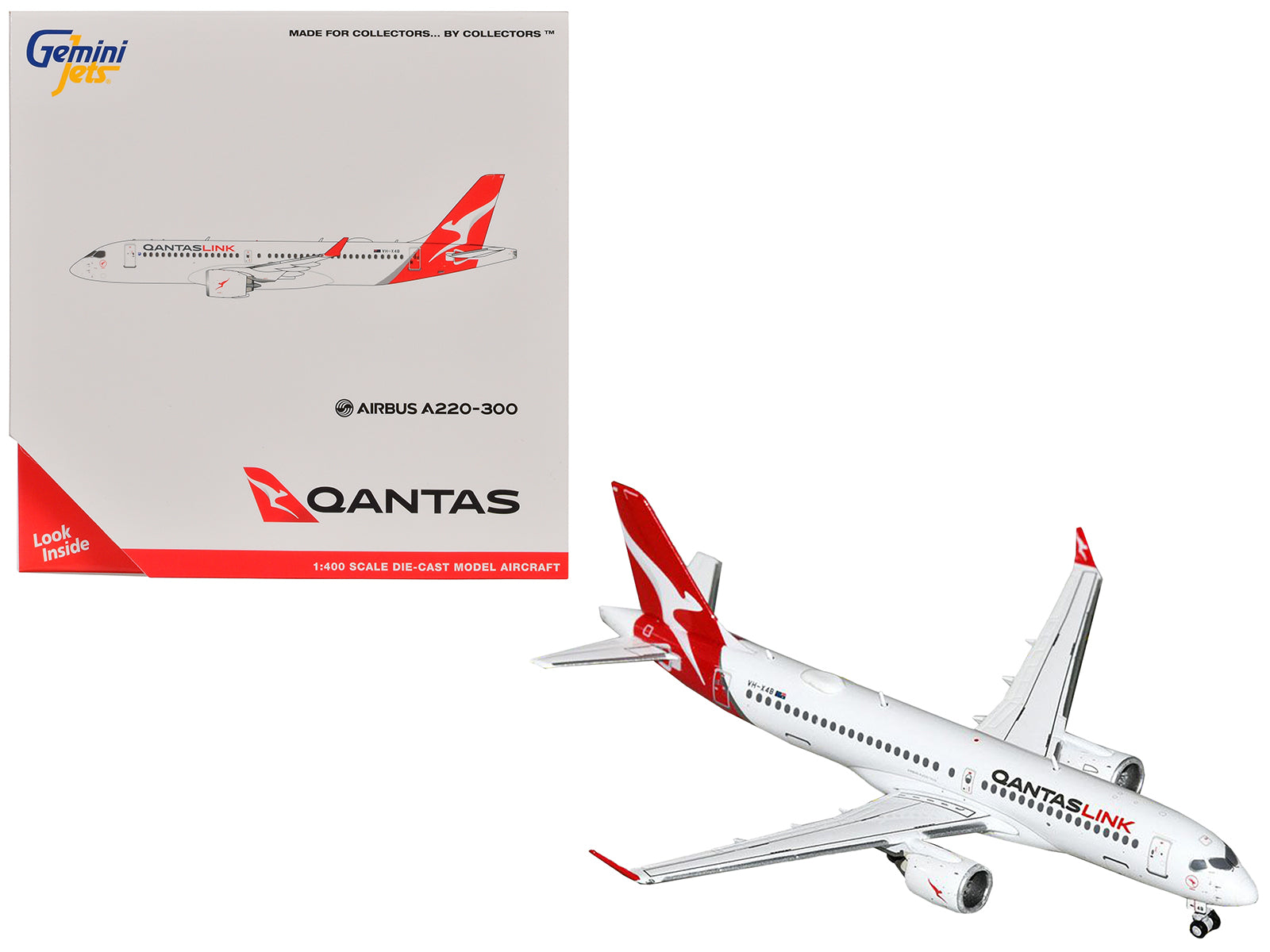 Airbus A220-300 Commercial Aircraft "QantasLink" (VH-X4B) White with Red Tail 1/400 Diecast Model Airplane by GeminiJets-DiecastModeler.com