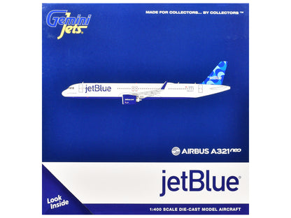 Airbus A321neo Commercial Aircraft "JetBlue Airways" (N2180J) White with Blue Tail 1/400 Diecast Model Airplane by GeminiJets