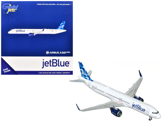 Airbus A321neo Commercial Aircraft "JetBlue Airways" (N2180J) White with Blue Tail 1/400 Diecast Model Airplane by GeminiJets-DiecastModeler.com
