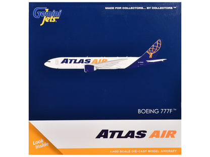 Boeing 777-200LR Commercial Aircraft "Atlas Air" (N703GT) White with Blue Tail 1/400 Diecast Model Airplane by GeminiJets