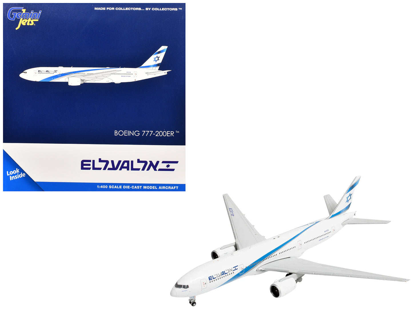 Boeing 777-200ER Commercial Aircraft "EL AL Israel Airlines" (4X-ECB) White with Blue Stripes 1/400 Diecast Model Airplane by GeminiJets