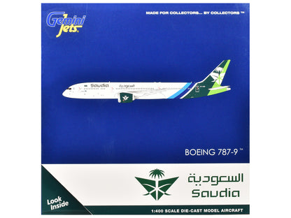 Boeing 787-9 Commercial Aircraft "Saudia Airline" (HZ-ARB) White with Tail Graphics 1/400 Diecast Model Airplane by GeminiJets-DiecastModeler.com