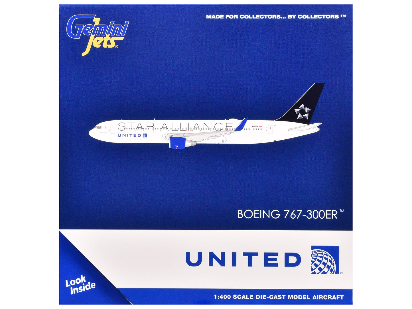 Boeing 767-300ER Commercial Aircraft "United Airlines Star Alliance" (N76516) White with Black Tail 1/400 Diecast Model Airplane by GeminiJets