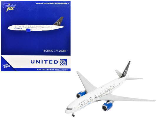 Boeing 777-200ER Commercial Aircraft "United Airlines Star Alliance" (N77022) White with Black Tail 1/400 Diecast Model Airplane by GeminiJets