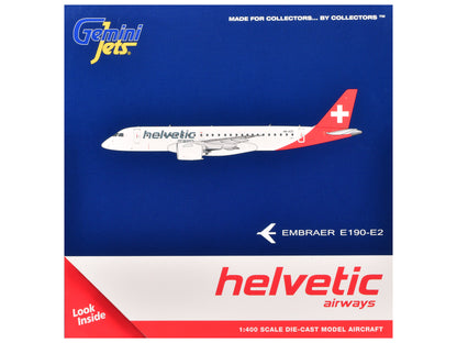 Embraer E190-E2 Commercial Aircraft "Helvetic Airways" (HB-AZC) White with Red Tail 1/400 Diecast Model Airplane by GeminiJets