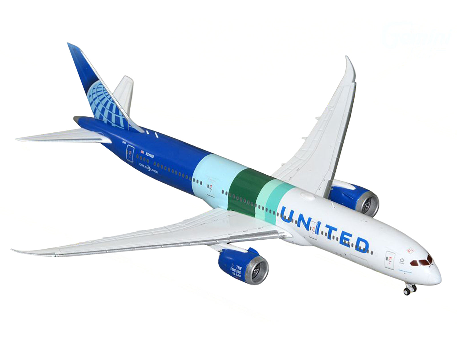 Boeing 787-9 Commercial Aircraft "United Airlines - The Future is SAF" (N24988) White and Blue with Stripes 1/400 Diecast Model Airplane by GeminiJets-DiecastModeler.com
