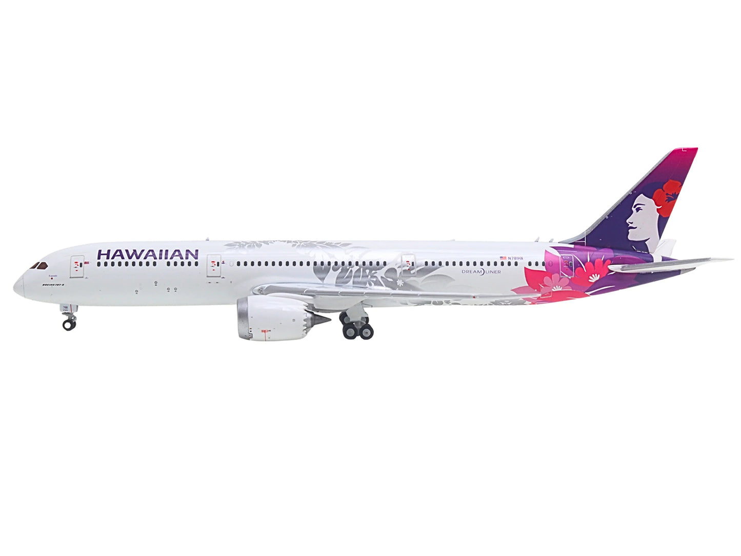 Boeing 787-9 Commercial Aircraft "Hawaiian Airlines" (N781HA) White with Purple Tail Graphics 1/400 Diecast Model Airplane by GeminiJets