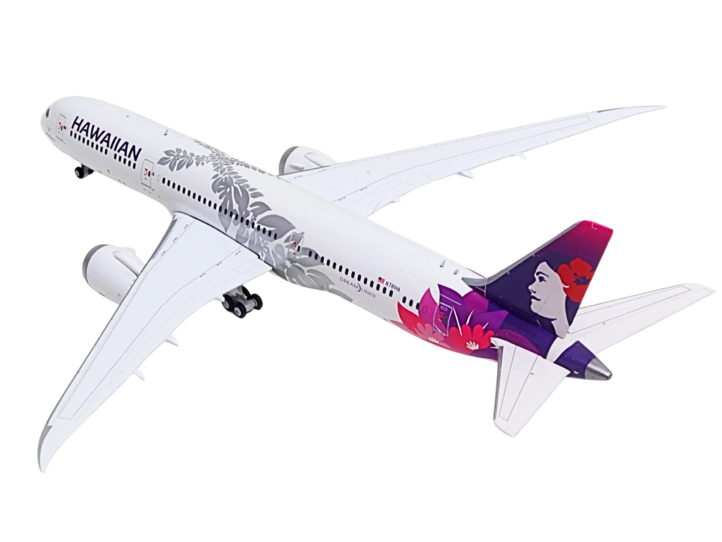 Boeing 787-9 Commercial Aircraft "Hawaiian Airlines" (N781HA) White with Purple Tail Graphics 1/400 Diecast Model Airplane by GeminiJets