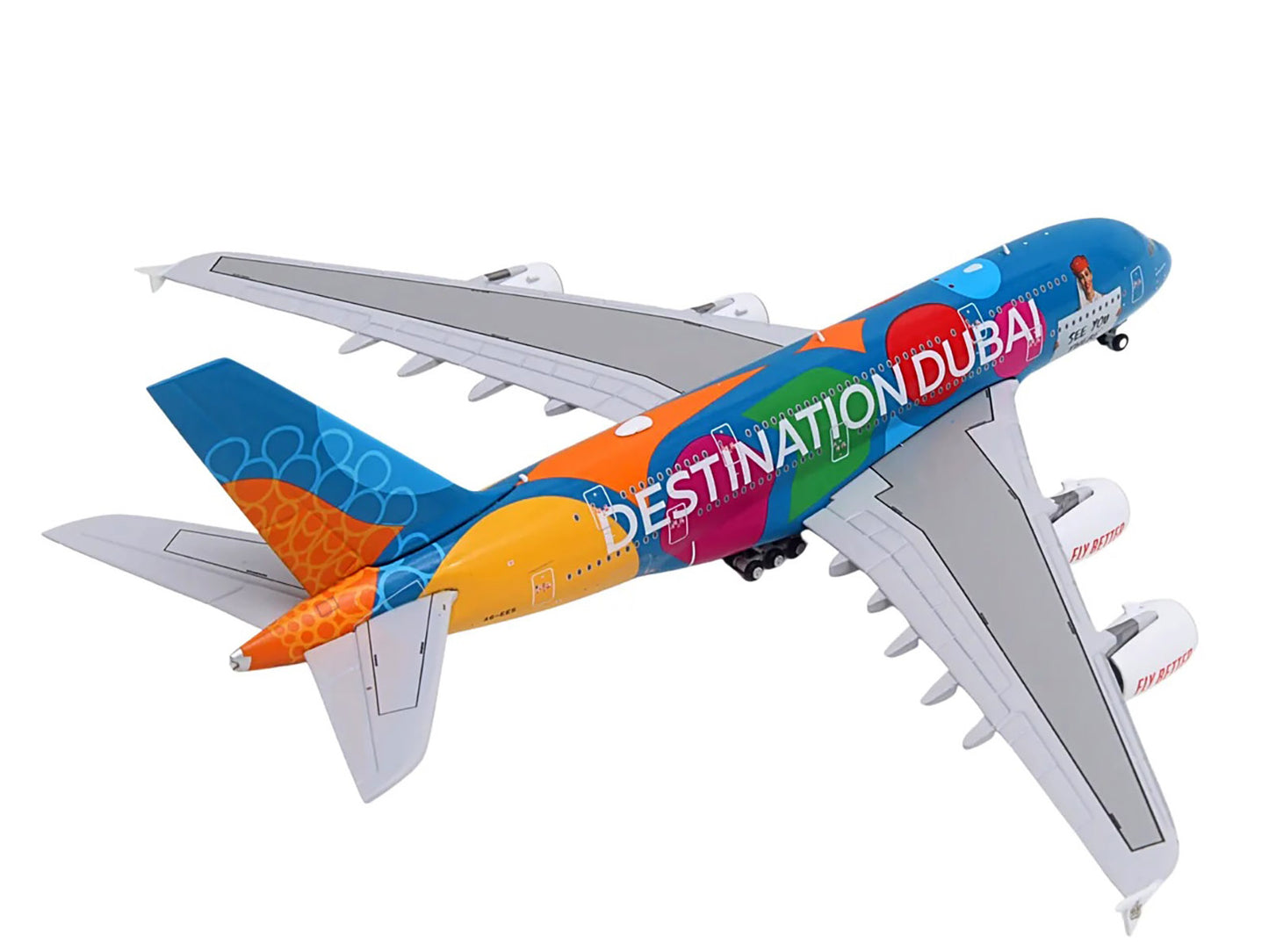 Airbus A380-800 Commercial Aircraft "Emirates Airlines - Destination Dubai" (A6-EES) Blue with Graphics 1/400 Diecast Model Airplane by GeminiJets