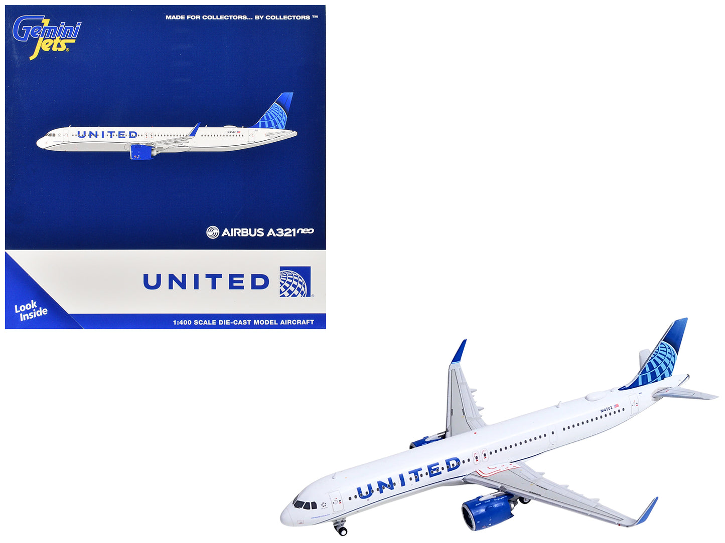 Airbus A321neo Commercial Aircraft "United Airlines" (N14502) White with Blue Tail 1/400 Diecast Model Airplane by GeminiJets