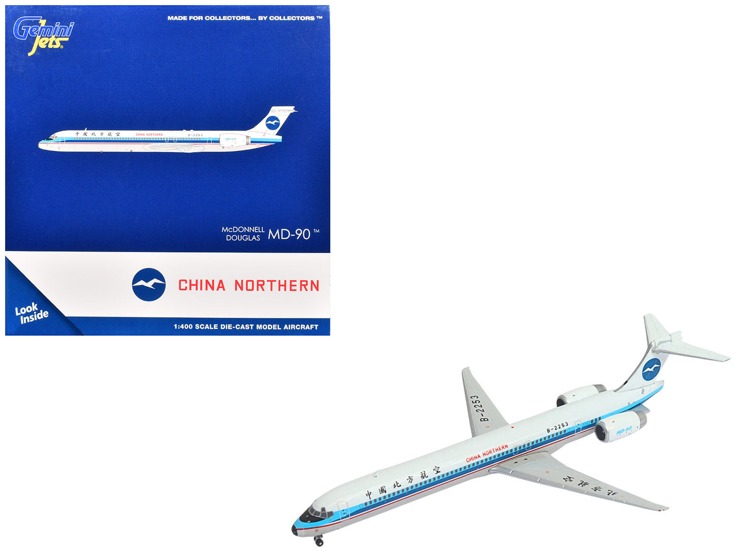 McDonnell Douglas MD-90 Commercial Aircraft "China Northern Airlines" (B-2253) White with Blue Stripes 1/400 Diecast Model Airplane by GeminiJets-DiecastModeler.com