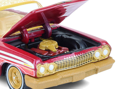 1963 Chevrolet Impala Lowrider "Michael Heralda Special Edition" Red Metallic with Cream Top and Interior with Gold Graphics "Hobby Exclusive" Series 1/64 Diecast Model Car by Greenlight-DiecastModeler.com