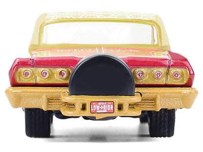 1963 Chevrolet Impala Lowrider "Michael Heralda Special Edition" Red Metallic with Cream Top and Interior with Gold Graphics "Hobby Exclusive" Series 1/64 Diecast Model Car by Greenlight-DiecastModeler.com