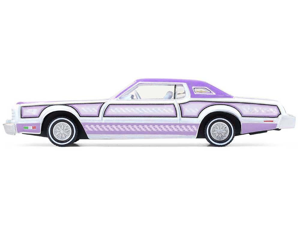 1973 Ford Thunderbird Lowrider "Michael Heralda Special Edition" Purple Metallic with Graphics and White Interior "Hobby Exclusive" Series 1/64 Diecast Model Car by Greenlight-DiecastModeler.com