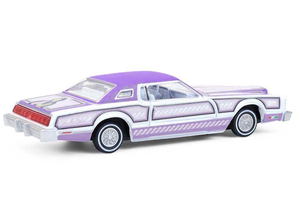 1973 Ford Thunderbird Lowrider "Michael Heralda Special Edition" Purple Metallic with Graphics and White Interior "Hobby Exclusive" Series 1/64 Diecast Model Car by Greenlight-DiecastModeler.com