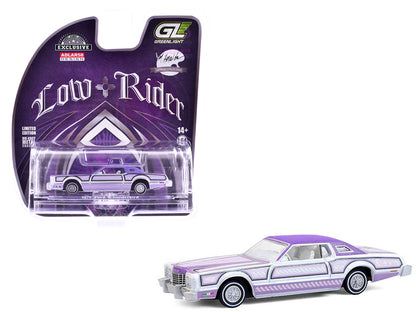 1973 Ford Thunderbird Lowrider "Michael Heralda Special Edition" Purple Metallic with Graphics and White Interior "Hobby Exclusive" Series 1/64 Diecast Model Car by Greenlight-DiecastModeler.com