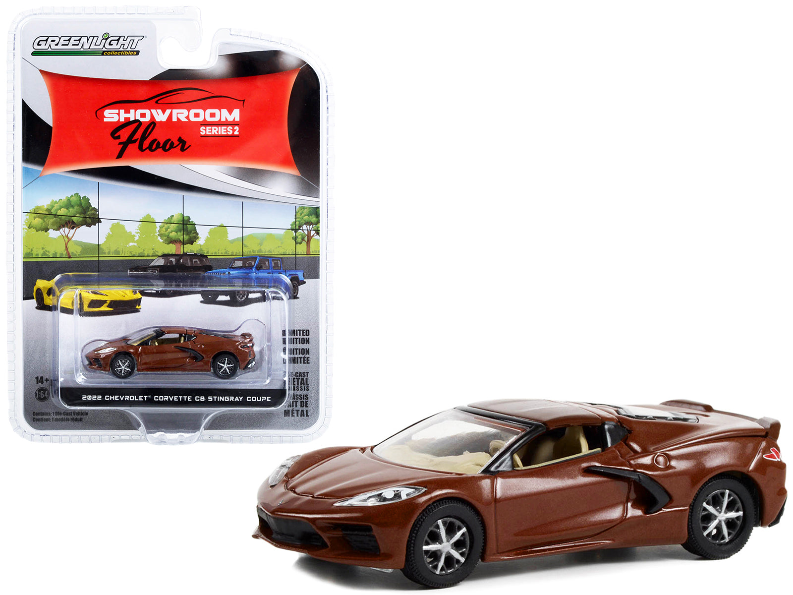 2022 Chevrolet Corvette C8 Stingray Coupe Caffeine Brown Metallic "Showroom Floor" Series 2 1/64 Diecast Model Car by Greenlight-DiecastModeler.com