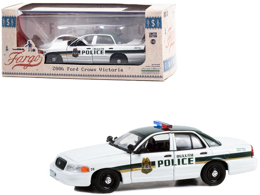 2006 Ford Crown Victoria Police Interceptor White with Green Top "Duluth Minnesota Police" "Fargo" (2014-2020 TV Series) "Hollywood" Series 1/43 Diecast Model Car by Greenlight-DiecastModeler.com