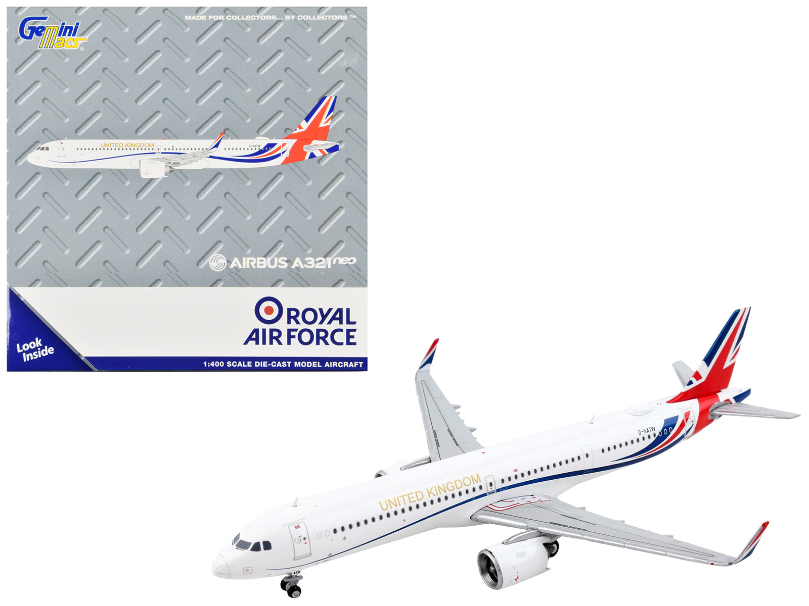 Airbus A321neo Transport Aircraft "Royal Air Force - United Kingdom" White with UK Flag Tail "Gemini Macs" Series 1/400 Diecast Model Airplane by GeminiJets-DiecastModeler.com