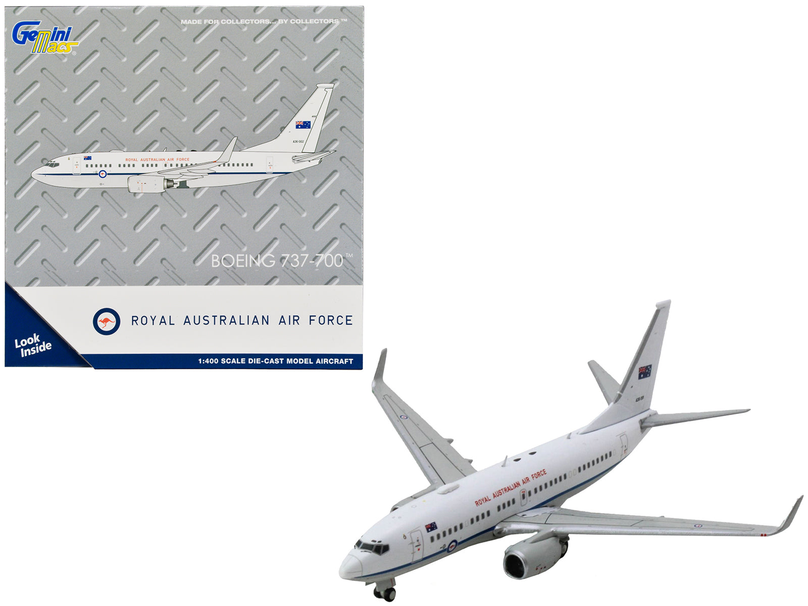 Boeing 737-700 Aircraft "Royal Australian Air Force" (A36-001) White with Blue Stripes "Gemini Macs" Series 1/400 Diecast Model Airplane by GeminiJets-DiecastModeler.com