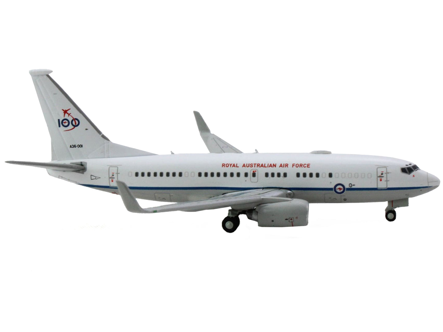 Boeing 737-700 Aircraft "Royal Australian Air Force 100th Anniversary" (A36-001) White with Blue Stripes "Gemini Macs" Series 1/400 Diecast Model Airplane by GeminiJets-DiecastModeler.com