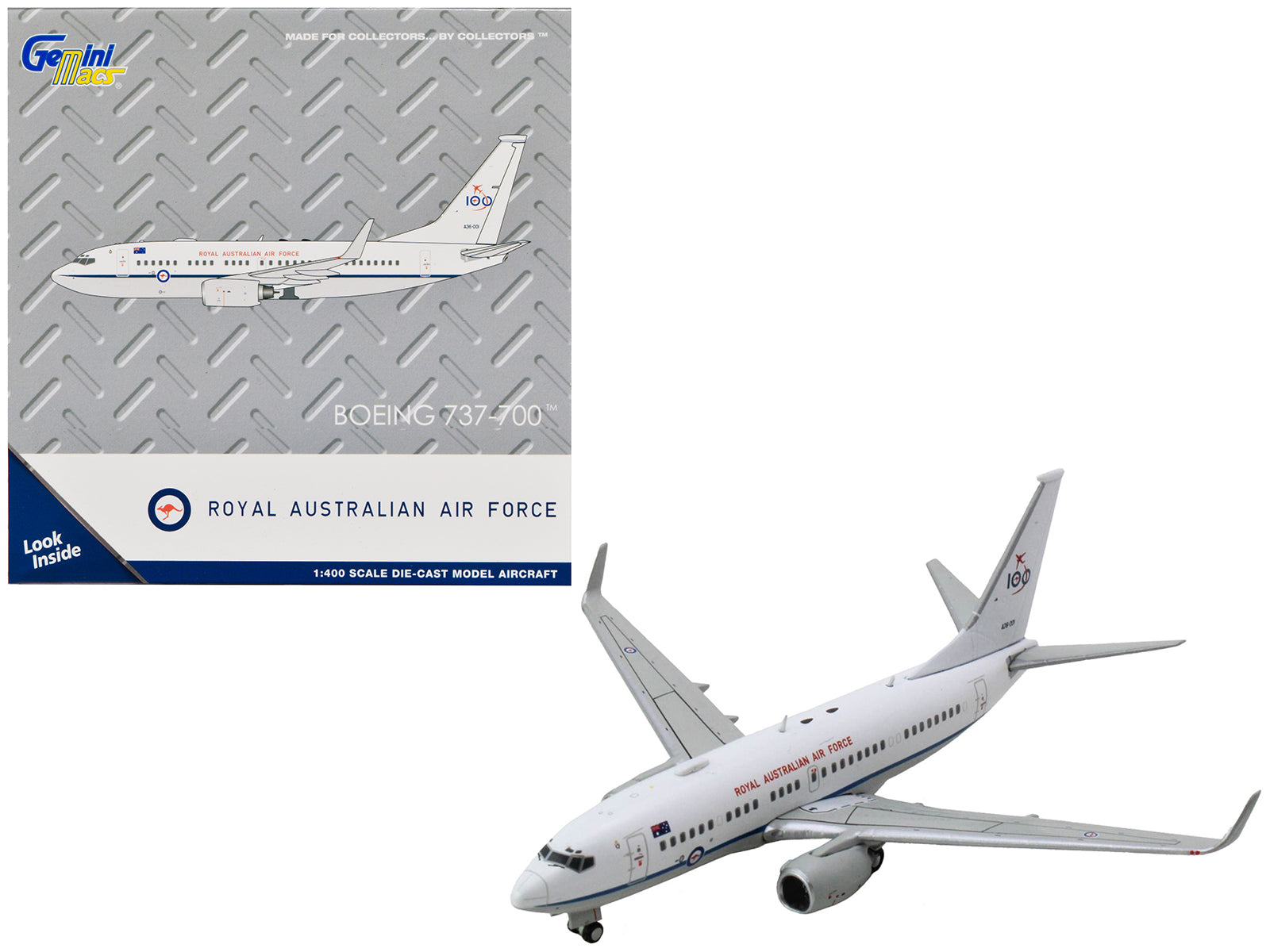 Boeing 737-700 Aircraft "Royal Australian Air Force 100th Anniversary" (A36-001) White with Blue Stripes "Gemini Macs" Series 1/400 Diecast Model Airplane by GeminiJets-DiecastModeler.com