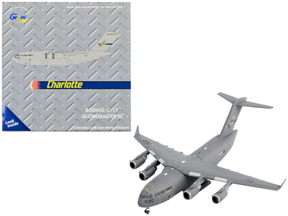 Boeing C-17 Globemaster III Transport Aircraft "Charlotte Air National Guard - United States Air Force" Gray "Gemini Macs" Series 1/400 Diecast Model Airplane by GeminiJets-DiecastModeler.com