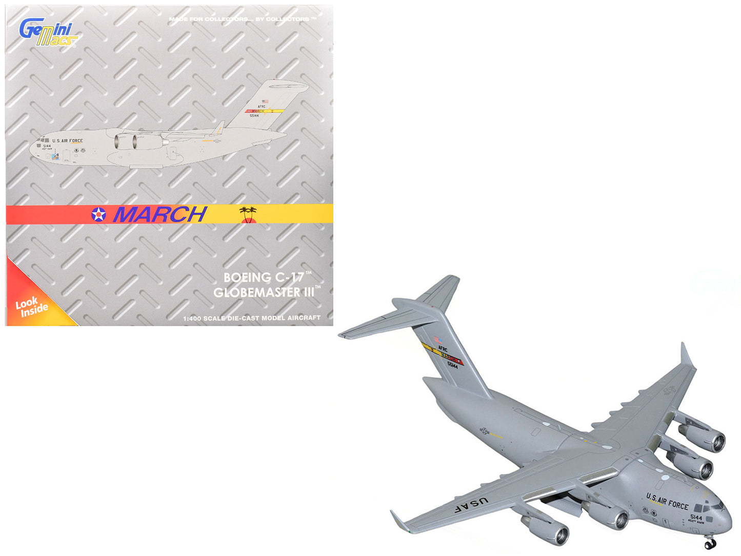 McDonnell Douglas C-17 Globemaster III Transport Aircraft "452nd AMW March ARB" United States Air Force "Gemini Macs" Series 1/400 Diecast Model Airplane by GeminiJets-DiecastModeler.com