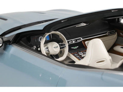 2023 Aston Martin DB12 Volante Caribbean Blue Pearl with White Interior 1/18 Model Car by GT Spirit