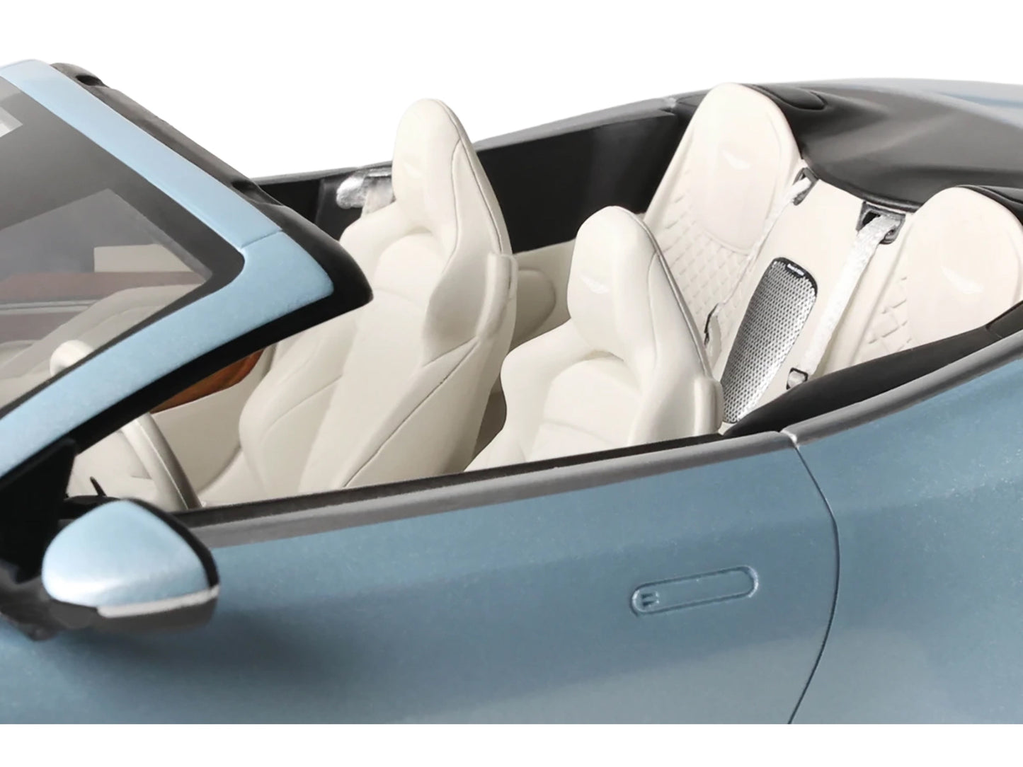2023 Aston Martin DB12 Volante Caribbean Blue Pearl with White Interior 1/18 Model Car by GT Spirit