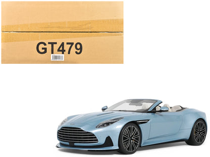 2023 Aston Martin DB12 Volante Caribbean Blue Pearl with White Interior 1/18 Model Car by GT Spirit