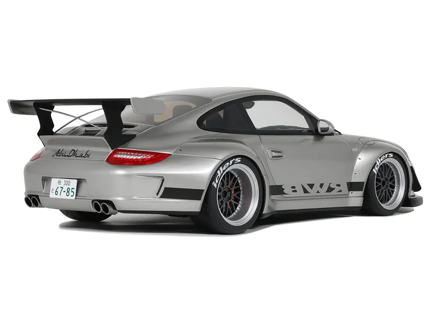 2024 Porsche 911 RWB Abu Silver Metallic with Black Hood 1/18 Model Car by GT Spirit