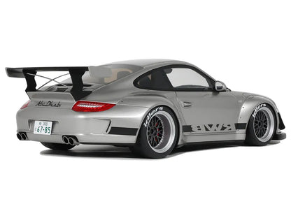 2024 Porsche 911 RWB Abu Silver Metallic with Black Hood 1/18 Model Car by GT Spirit