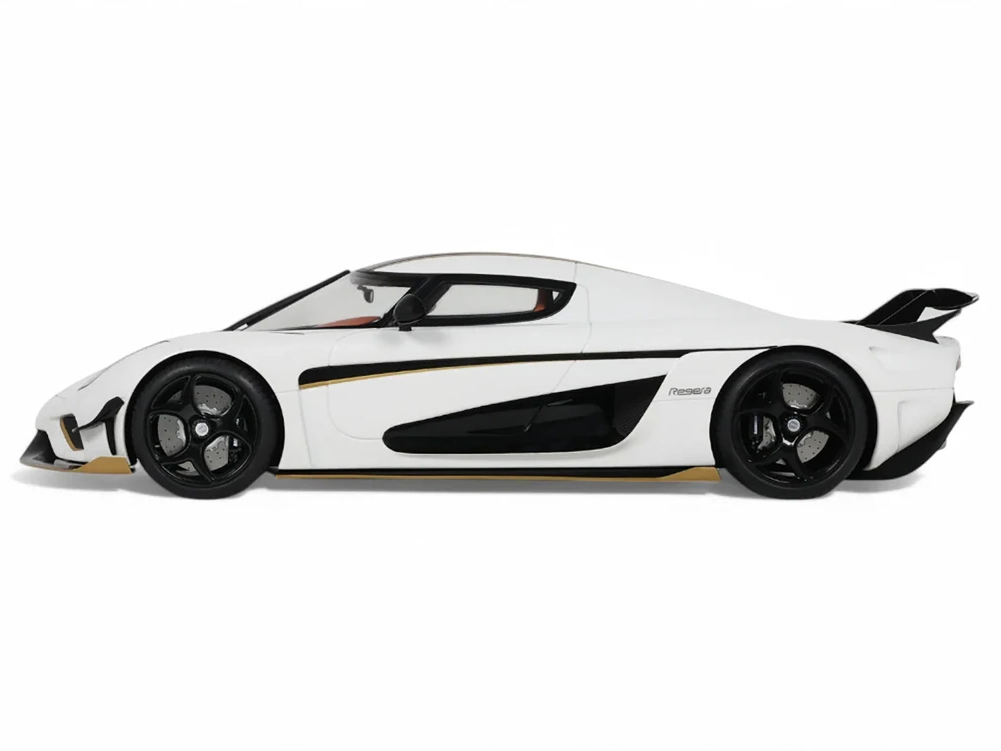2023 Koenigsegg Regera White with Black Stripes 1/18 Model Car by GT Spirit