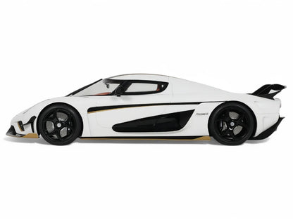 2023 Koenigsegg Regera White with Black Stripes 1/18 Model Car by GT Spirit