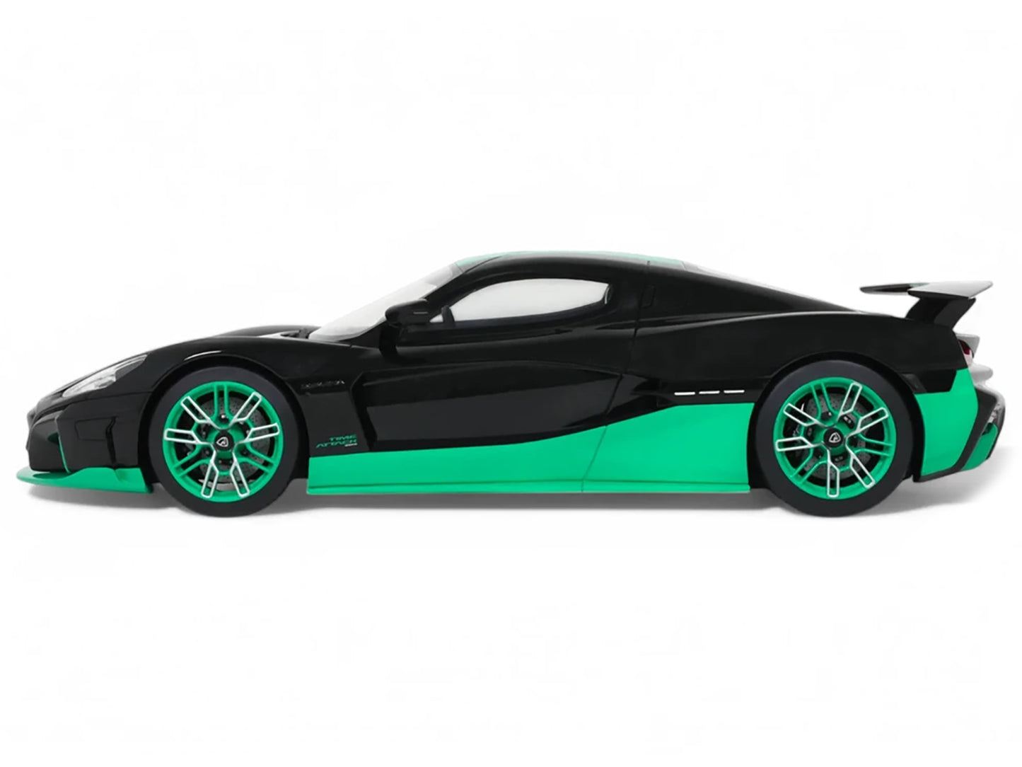 2023 Rimac Nevera Black with Green Stripes 1/18 Model Car by GT Spirit
