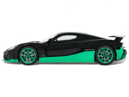 2023 Rimac Nevera Black with Green Stripes 1/18 Model Car by GT Spirit