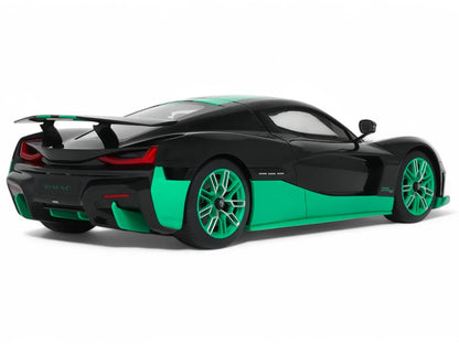 2023 Rimac Nevera Black with Green Stripes 1/18 Model Car by GT Spirit