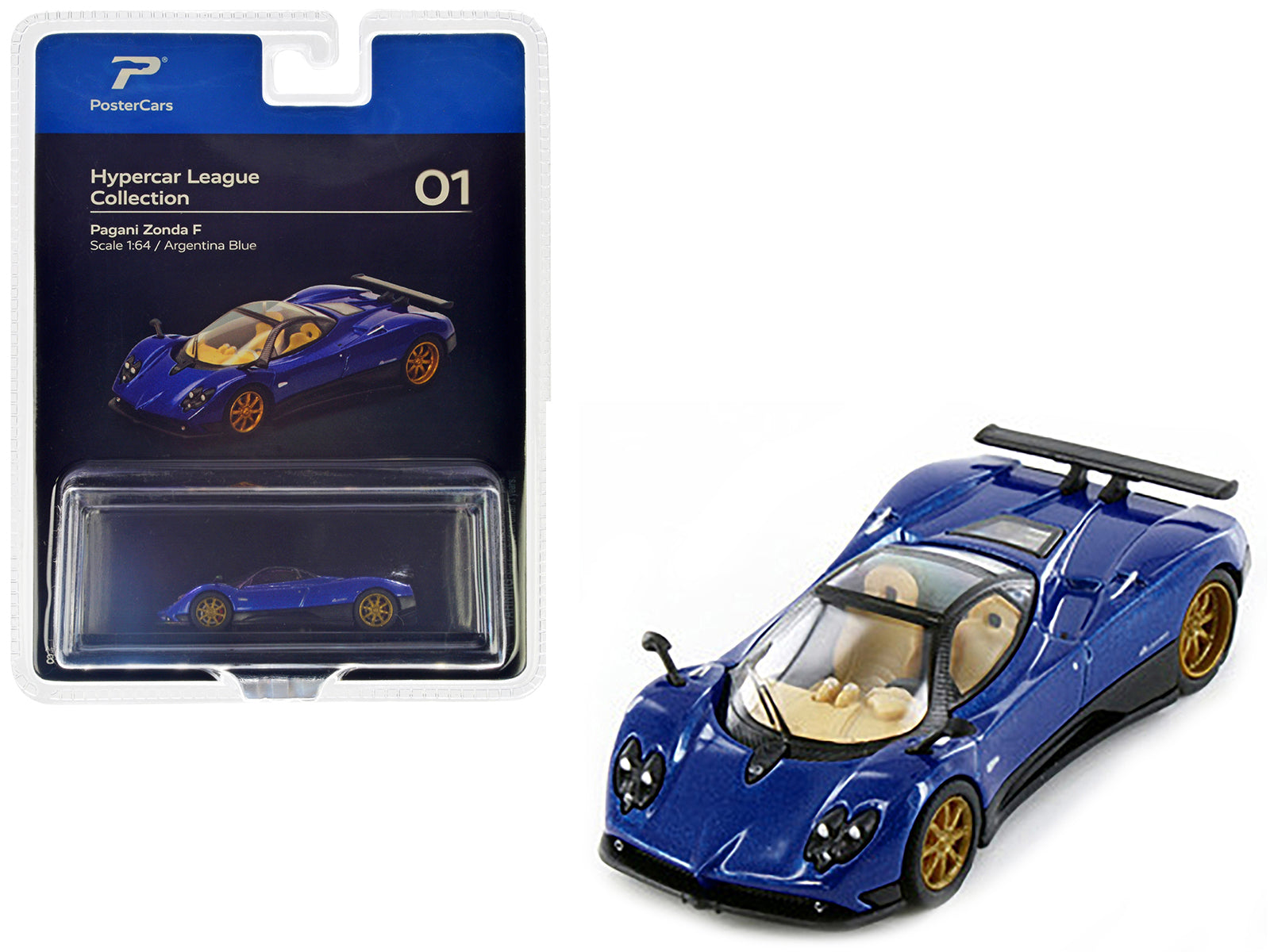 Pagani Zonda F Argentina Blue Metallic "Hypercar League Collection" 1/64 Diecast Model Car by PosterCars-DiecastModeler.com